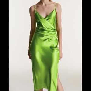 Zara Green Satin Midi Dress
